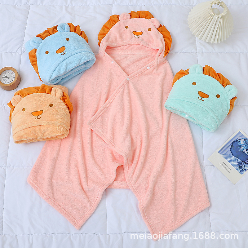 Lion Children's Cape Wholesale Cartoon Doll Coral Velvet Bathrobe Soft Absorbent Hooded Cape Children's Bath Towel Specification drawing