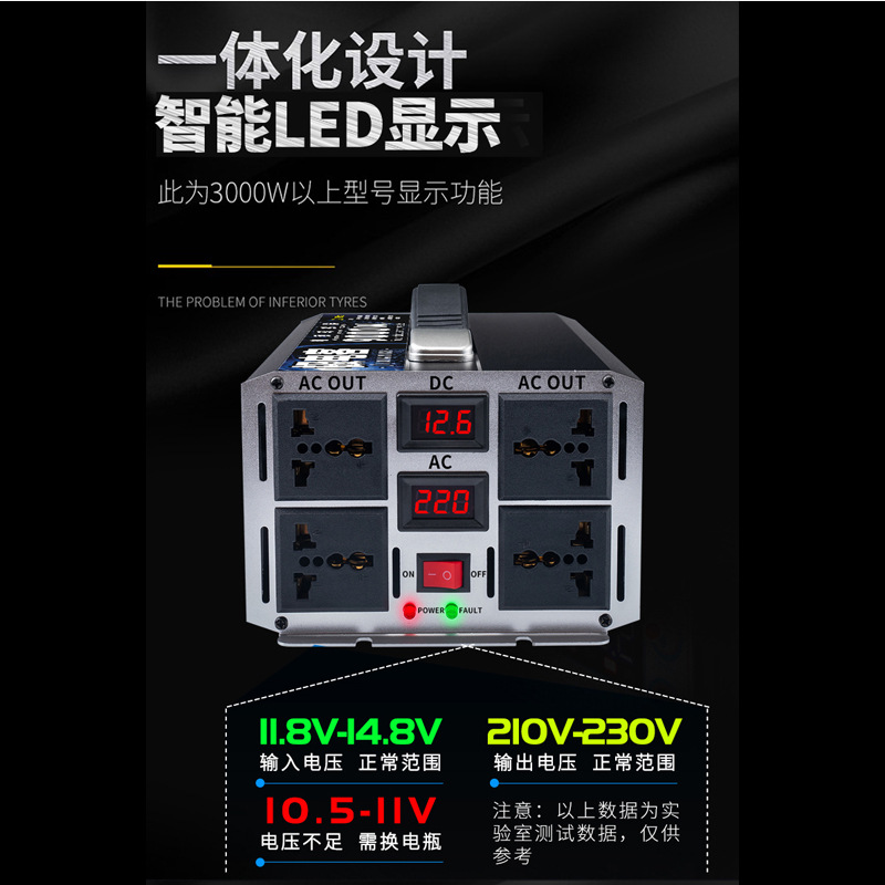 High Power Inverter 12V24v To 220V Electric Vehicle Battery 48V60v Truck On-Board Power Converter Specification drawing