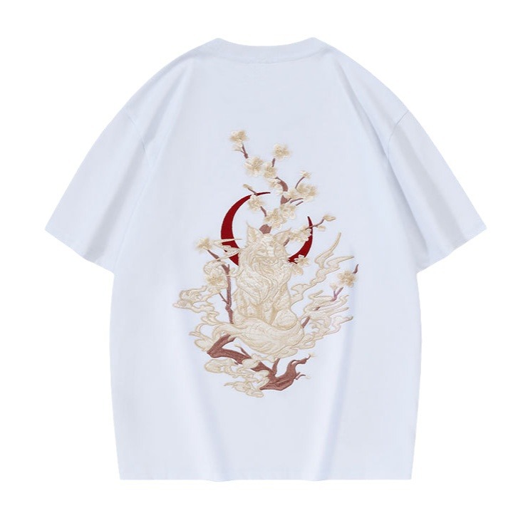 New summer short-sleeved T-shirt for men with a round neck, loose size, pure cotton, heavy embroidery and Chinese fashion brand, casual half-sleeve Item Picture