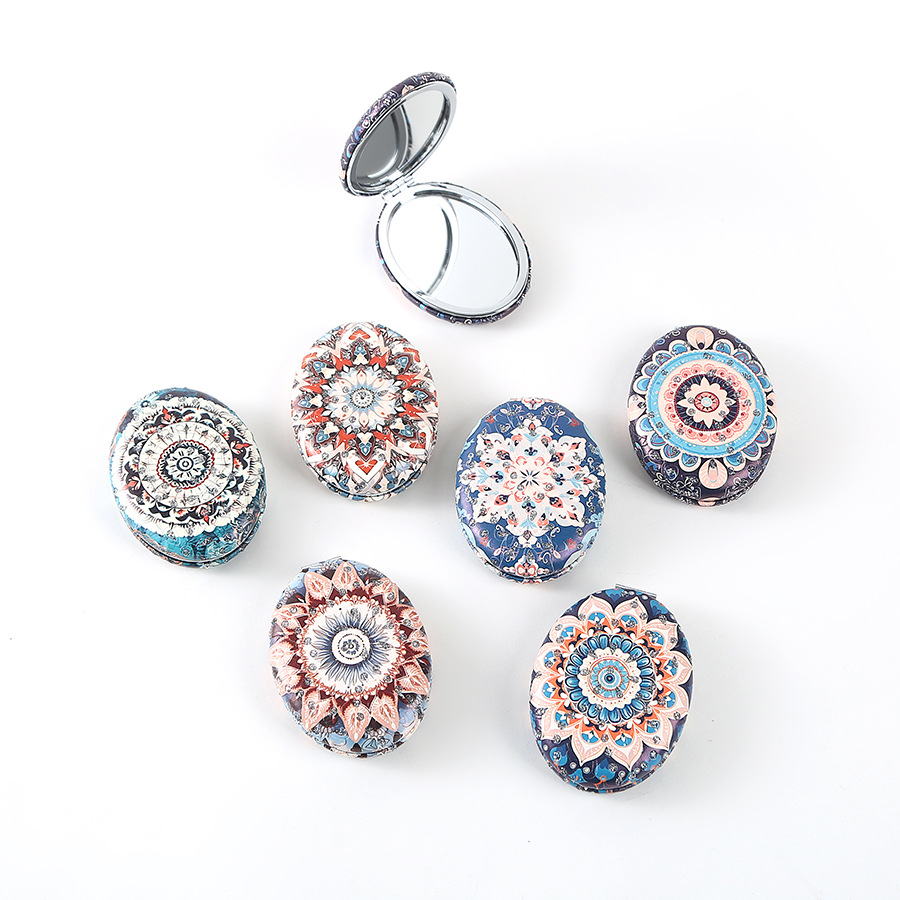 复古椎圆钻粉民族风双面折叠便携化妆镜厚款补妆镜日用百货详情6