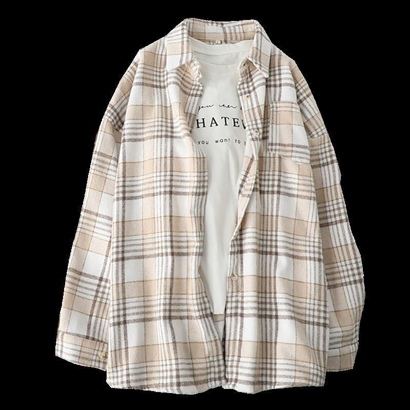 Checkered coat, Japanese-style woolen shirt, thickened long-sleeved design for female students, shirt, short coat, trendy manufacturer Item Picture