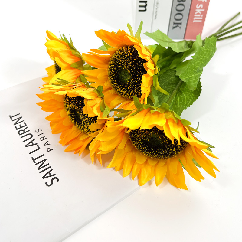 Single artificial sunflower, artificial flower wholesale, home living room ornaments, wedding floral decoration props, artificial flower bouquets details Picture