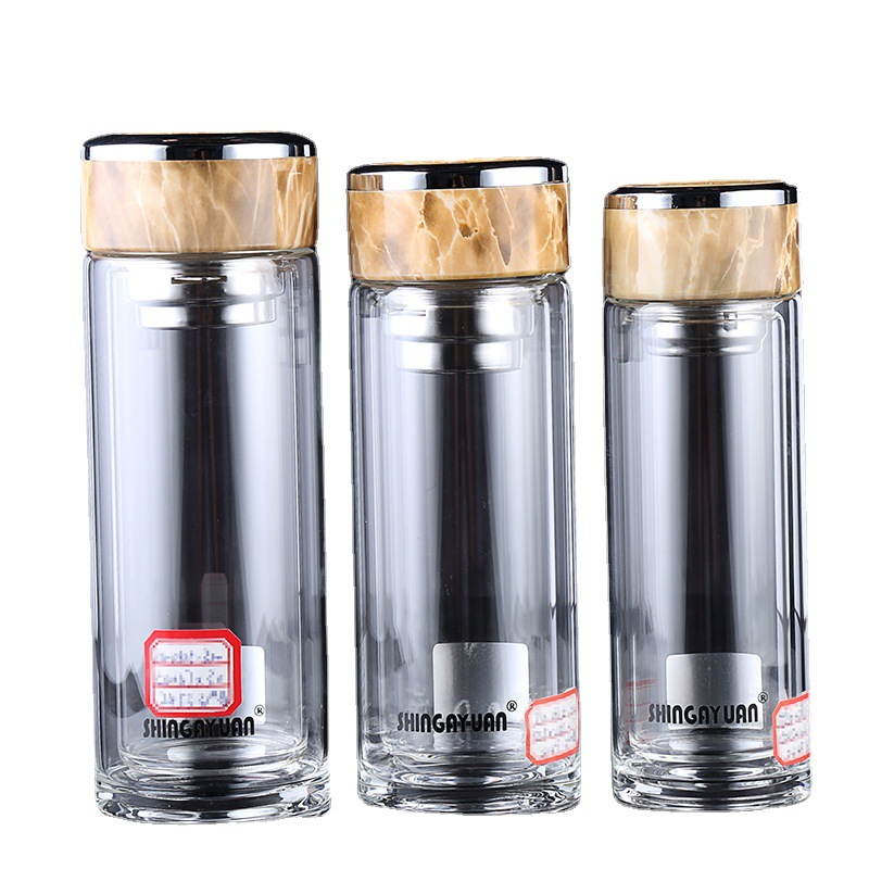 Creative double-layer high borosilicate insulated glass cups, portable outdoor water cups and water bottles, gifts in stock, factory wholesale Item Picture