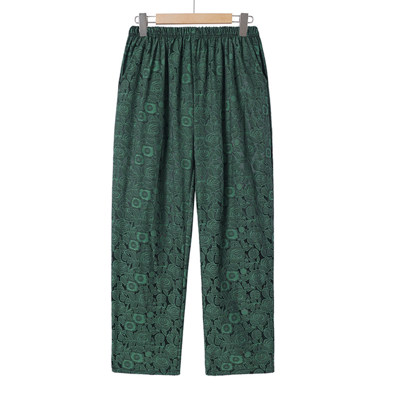 Mom's summer thin ice silk nine-inch pants, casual pants, loose women's pants for middle-aged and elderly people, elastic waisted straight-leg pants Application Scenario