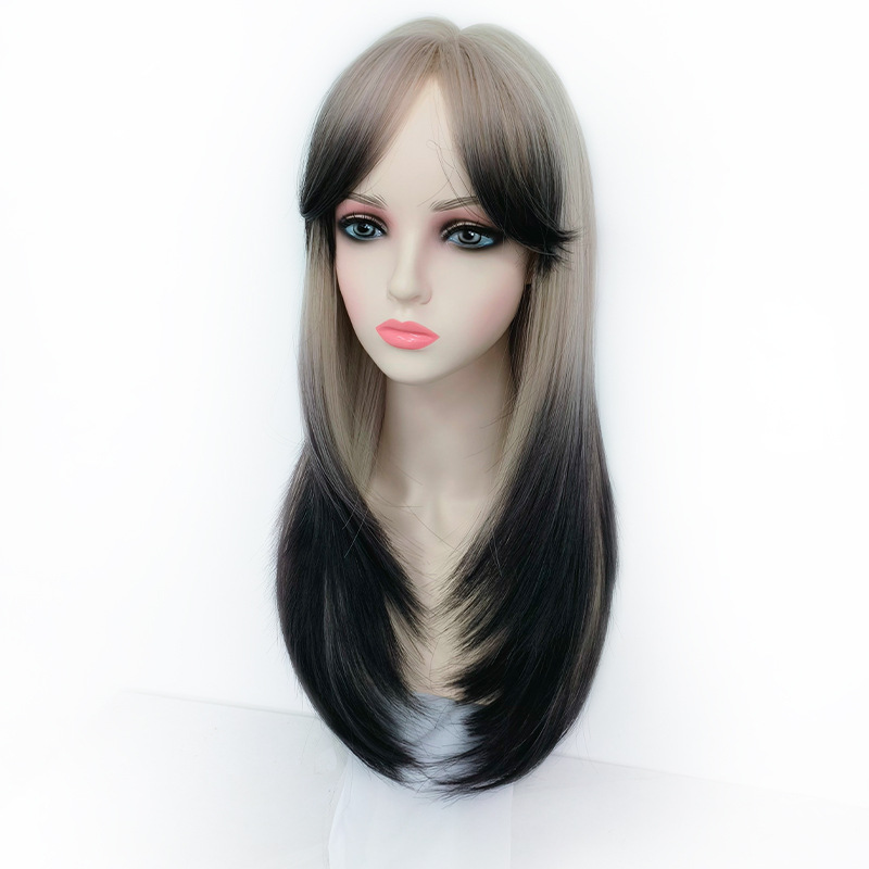 Wholesale of best-selling foreign trade wigs with layered long hair, golden gradient long curly hair, European and American chemical fiber wigs and hair covers details Picture