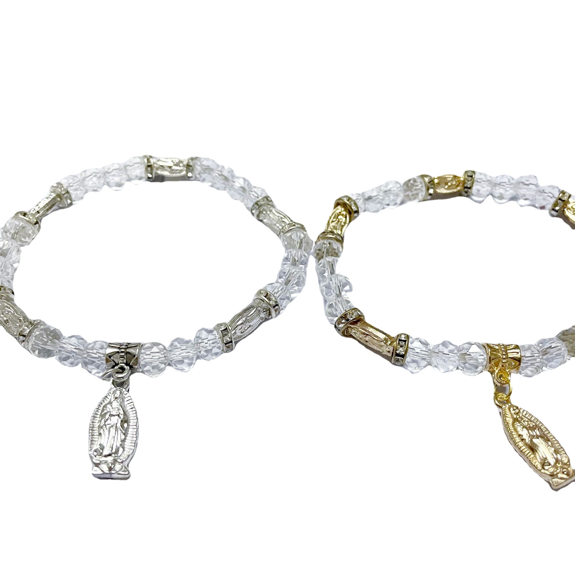 Europe And The United States Foreign Trade Cross-Border New Sales Of Alloy Mary Church Rosary Mary String Crystal Bracelet Cross Beaded Bracelet Manufacturers Wholesale Item Picture