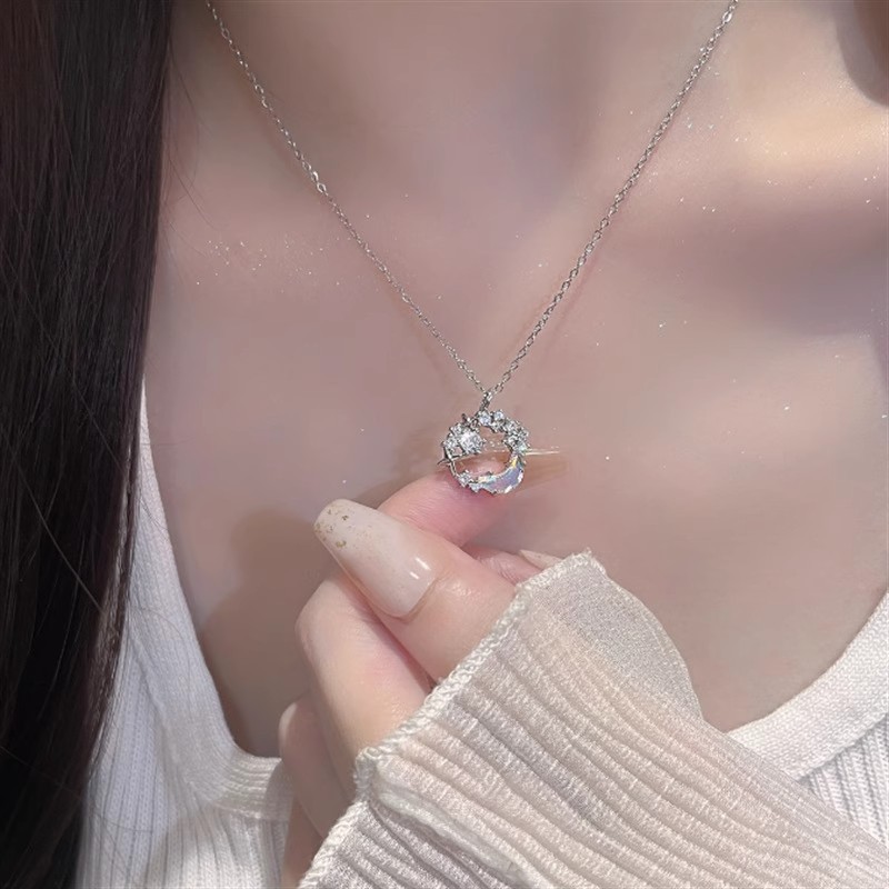Dream Star Moon Ring Necklace Female 2023 New Light Luxury Small Moon Clavicle Chain To Send Girlfriends Birthday Gift Specification drawing