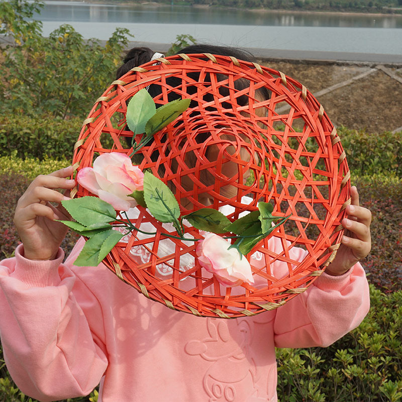 Dance, bamboo hat, children's dance performance, bamboo woven straw hat, children's stage performance props, Dai ethnic dance, flower bamboo hat Application Scenario