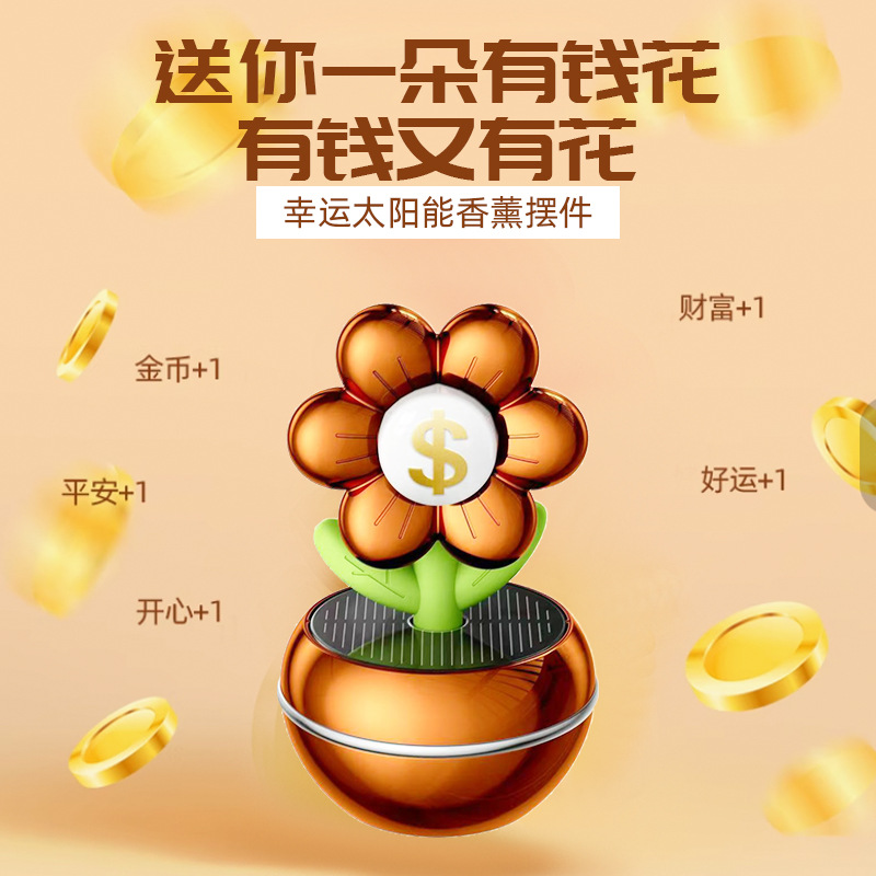Money Flower Car aromatherapy perfume ornament, solar-powered car interior high-end fragrance, long-lasting and refreshing car accessories details Picture