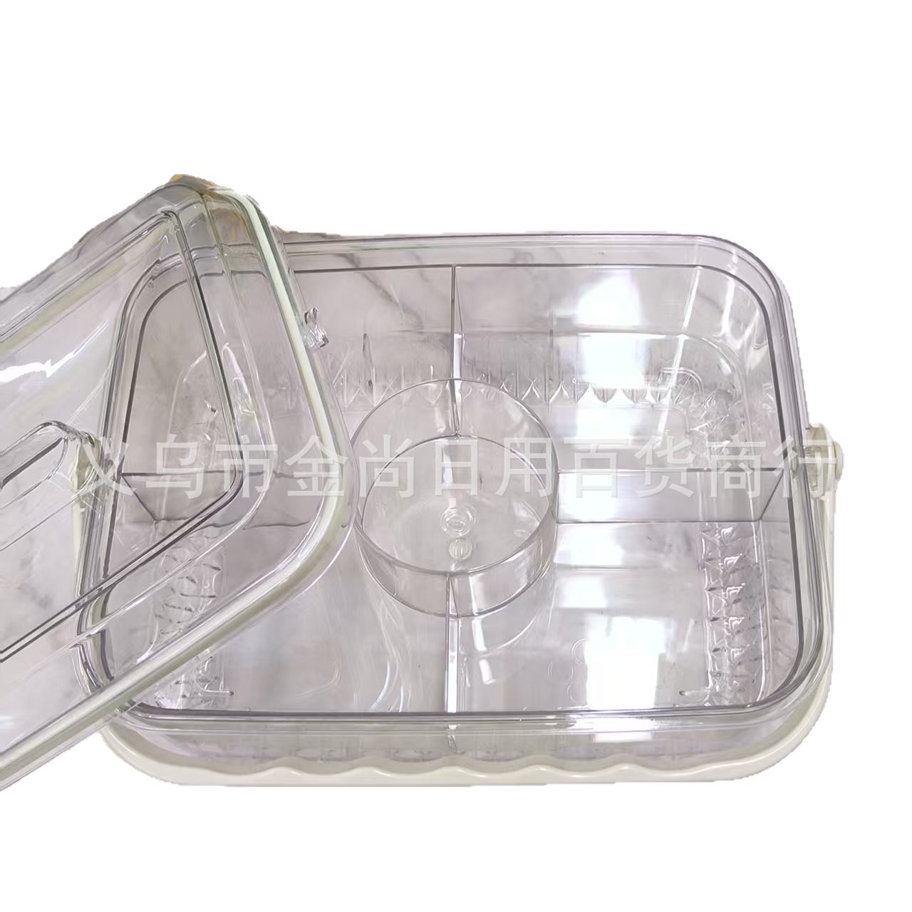 Hand-held double-layer PET transparent snack fruit ice bucket preservation box, long four-compartment preservation box packaging, kraft paper box Item Picture