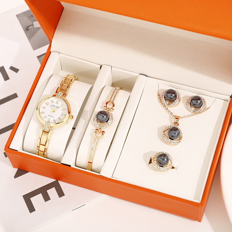 Emperor Shield Watch Five-Piece Foreign Trade Fashion Quartz Bracelet Watch Gift Box Opening Gift Women's Small Round Watch Set Specification drawing