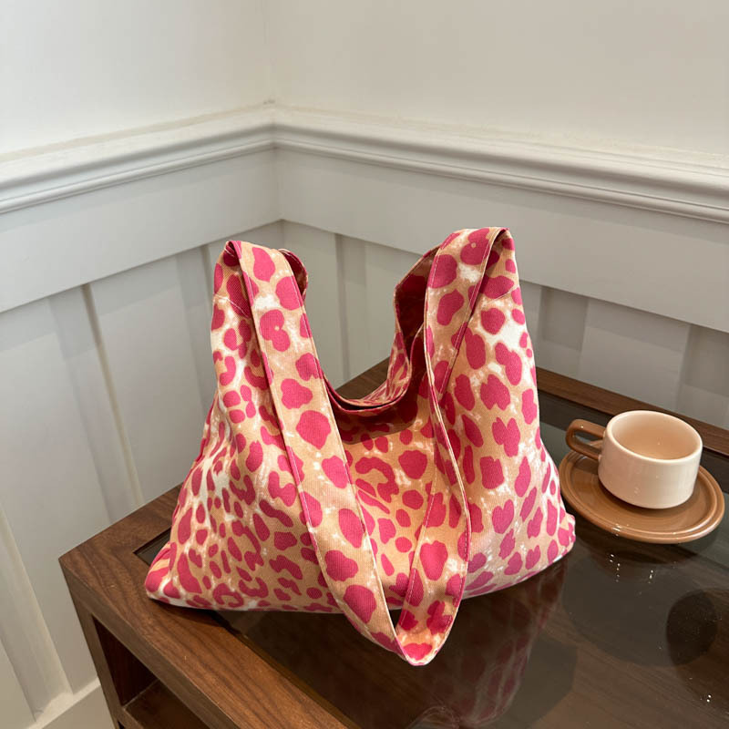 豹纹帆布包包女2024新款潮韩国学院风托特包休闲大容量手提单肩包