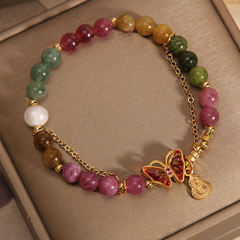 Versión coreana pequeña pulsera fresca y colorida de cristal de fresa para mujeres ins nicho de la luz de lujo micro con circonitas lazo pulsera pulsera de cristal pulsera de cristal de alta sensibilidad pulsera de cristal accesorios Item Picture