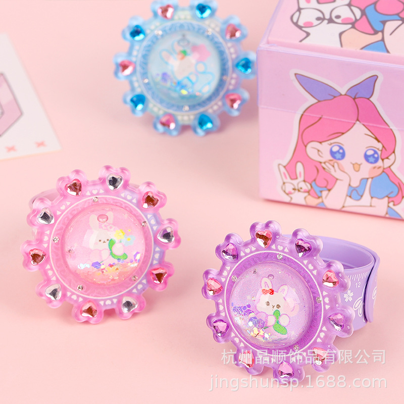 Children's Rabbit Quicksand Snap Ring Spinning Gyro Baby Bracelet Toy Bracelet Accessories Cartoon Pat Ring Wholesale details Picture