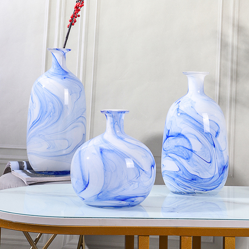 Shenghua factory direct sales new Chinese blue ink glass vase flowers hydroponic flower arrangement model room decorative adornment pomegranate bottle new modern simple creative light luxury home soft decoration arts and crafts adornment spot wholesale thumbnail