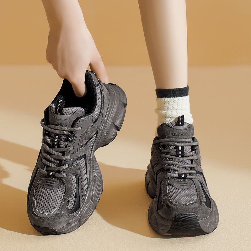奥古狮登灰色老爹鞋女2024年秋季新款厚底轻便加绒运动休闲鞋ins