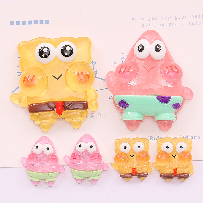 Large Cartoon Glow-In-The-Dark Spongebob Diy Cream Glue Phone Case Croc Shoe Buckle Resin Accessories Wholesale details Picture