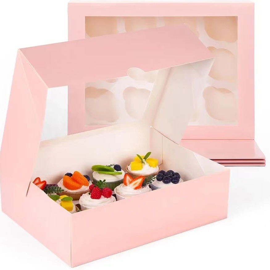 Cross-border 12-compartment muffin cup paper box one-piece formed Western-style cake paper box, Western pastry chocolate egg tart box details Picture