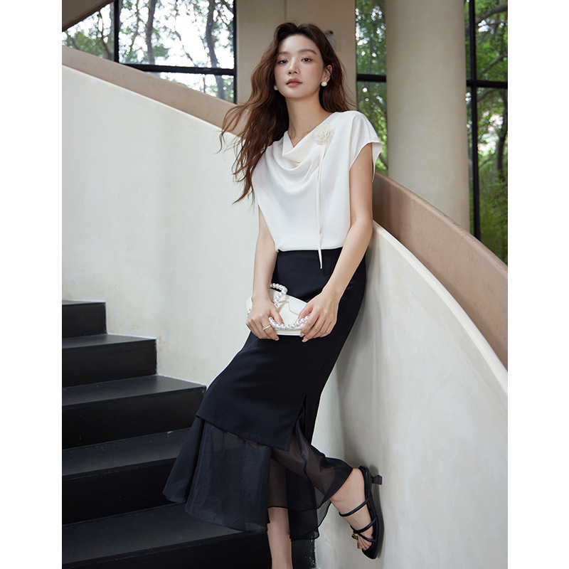 Qifan French elegant shirt women's summer women's top, high-end summer style, versatile short-sleeved shirt 82651 Specification image