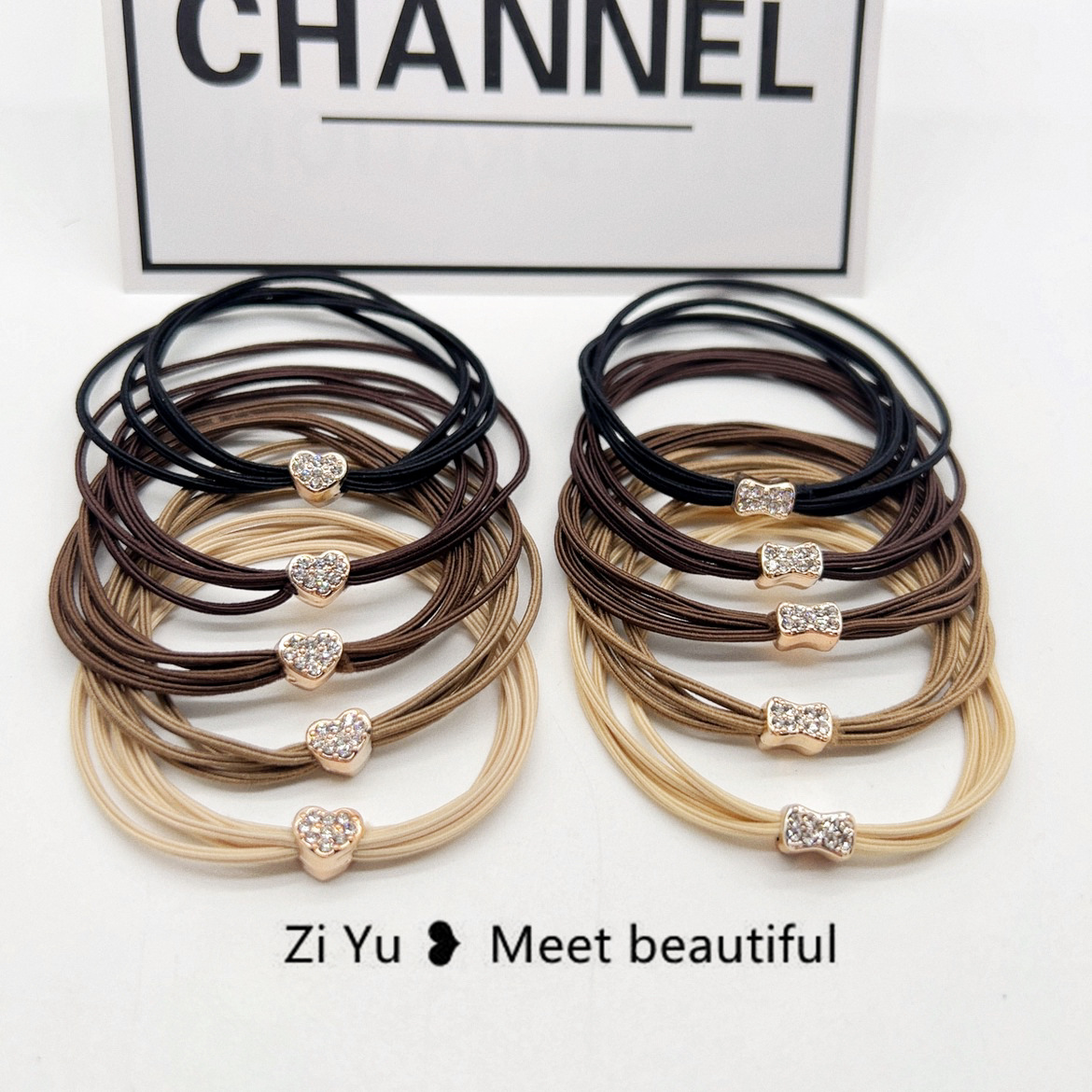 新款韩版几何镶钻爱心蝴蝶结发绳皮筋金简约头绳皮套气质发圈发圈