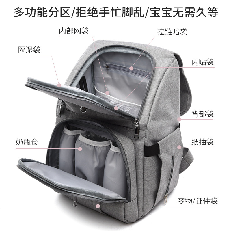 厂家批发母婴包多功能妈咪包大容量轻便妈妈包外出旅行双肩包USB