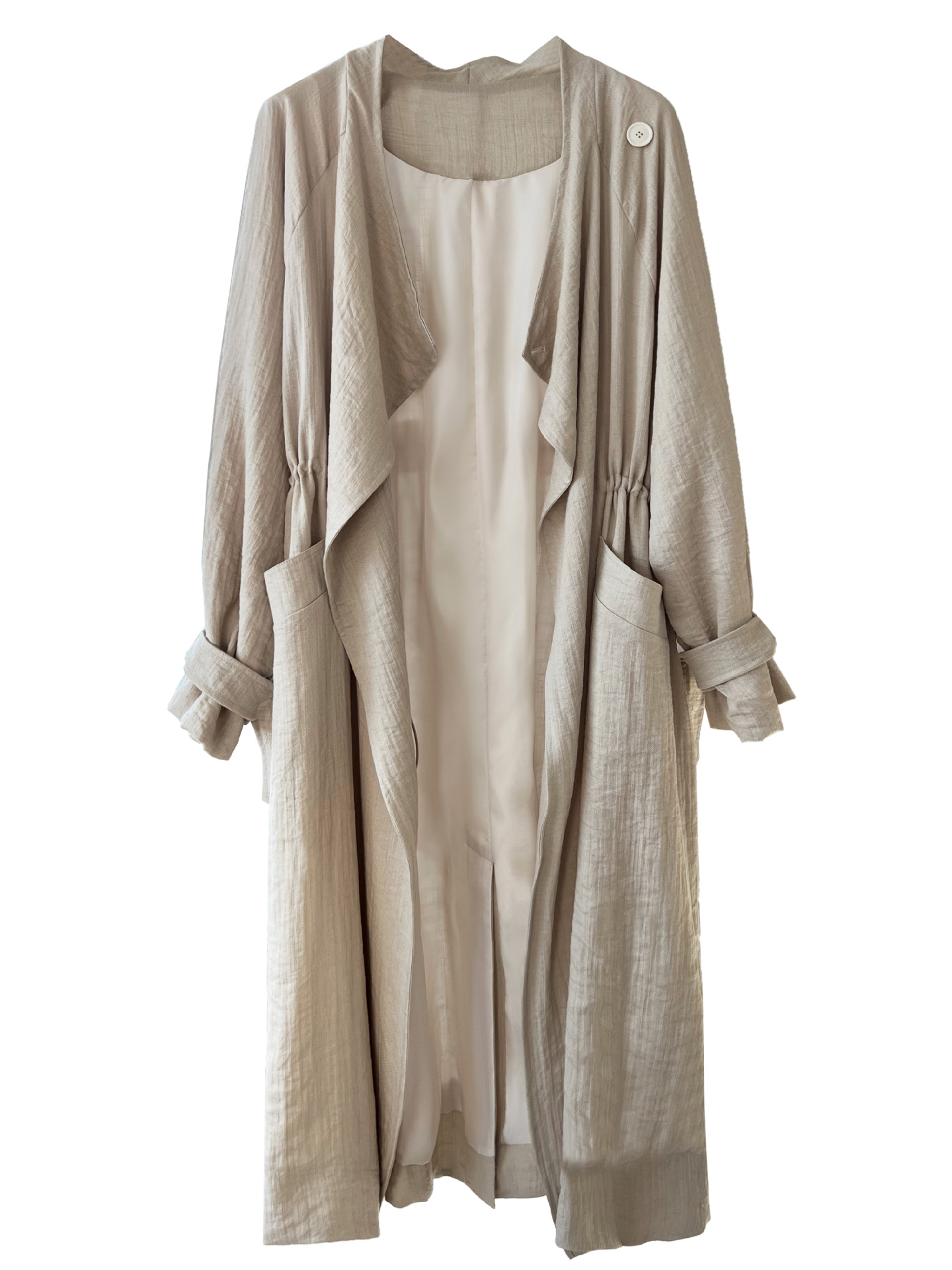 Lu Xi New Chinese Style Wind Over The Knee Trench Coat Women's Mid-Length 2024 Spring New Drawstring Cotton Linen Coat 8648 Item Picture