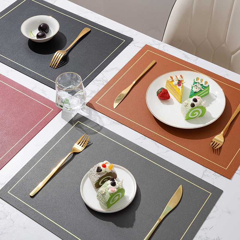 Cross-Border Nordic Wind Square Solid Color Leather Western Placemat Waterproof Oil Resistant High Temperature Household Environmental Protection Non-Slip Table Mat details Picture