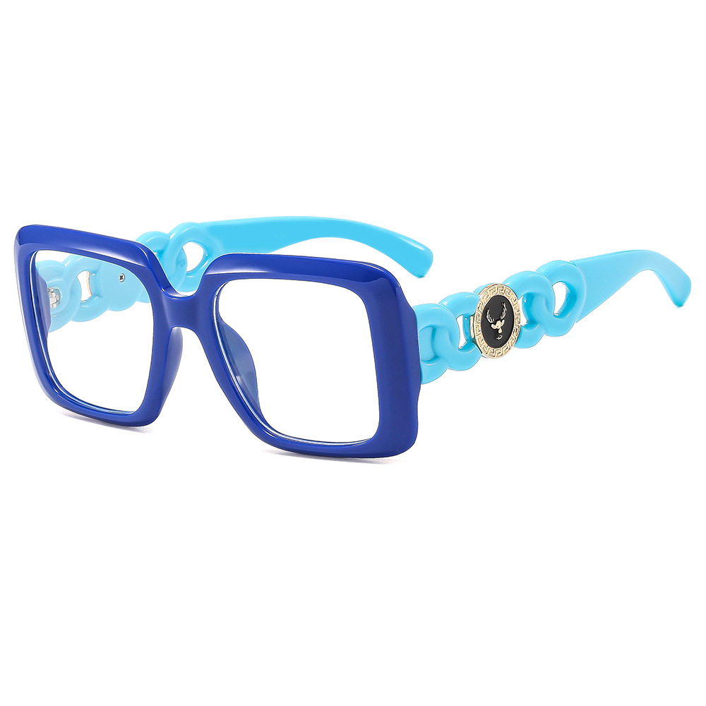 Large-frame square chain hollowed-out leg flat vision glasses for men and women, personalized and fashionable anti-blue light academic glasses, can be paired with myopia glasses Specification image