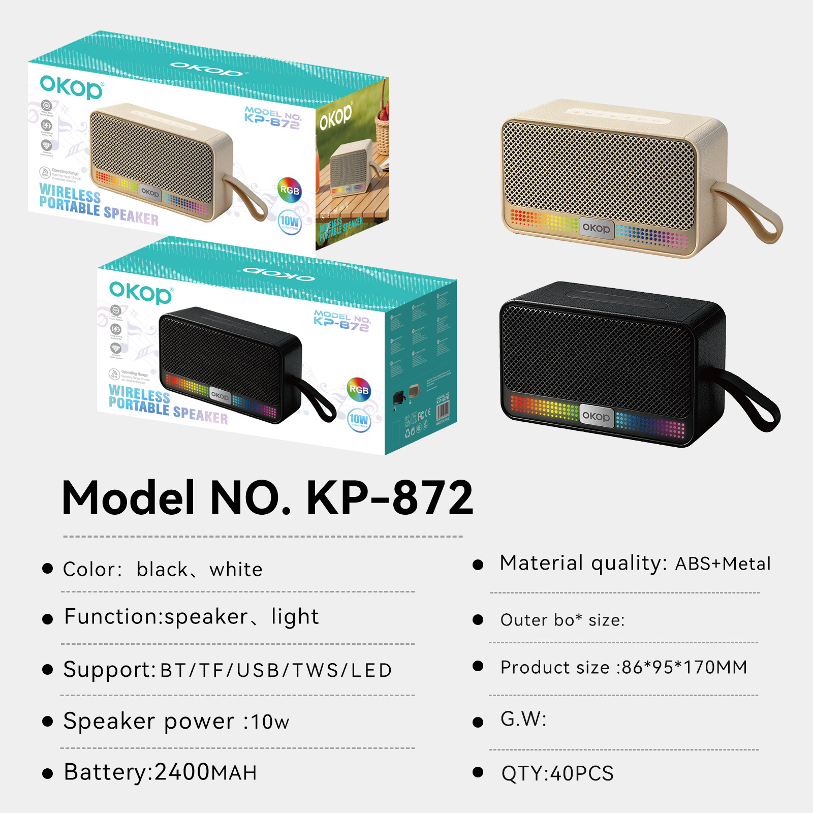 872 bluetooth speaker transfronterizo nuevo portátil al aire libre bluetooth handheld heavy bass TF tarjeta slot subwoofer details Picture