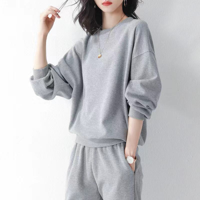 Leisure Sports Set Women 2022 Autumn And Winter New Fashion Temperament Round Neck Long Sleeve Leisure Running Clothes Hoodie Two-Piece Set Tide details Picture