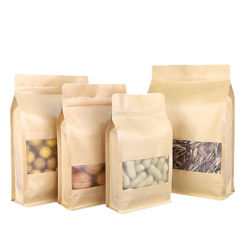 Wholesale of octagonal sealed kraft paper bags, self-sealing bags for dried fruits, large hand-held packaging bags for nuts and snacks Item Picture