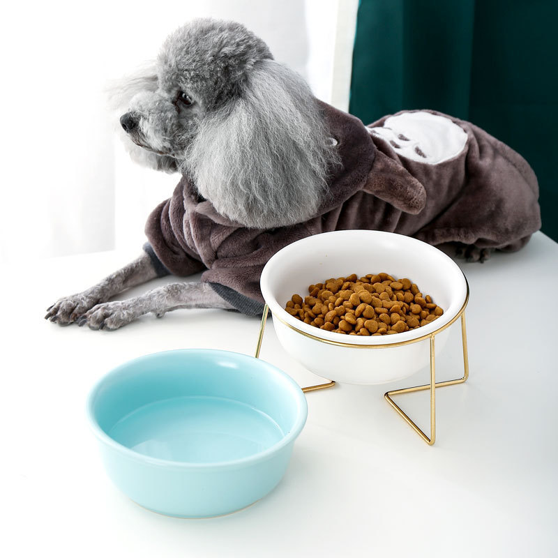 Nordic creative home ceramic pet bowls and food bowls with metal frames that are disassemblable and easy to clean
