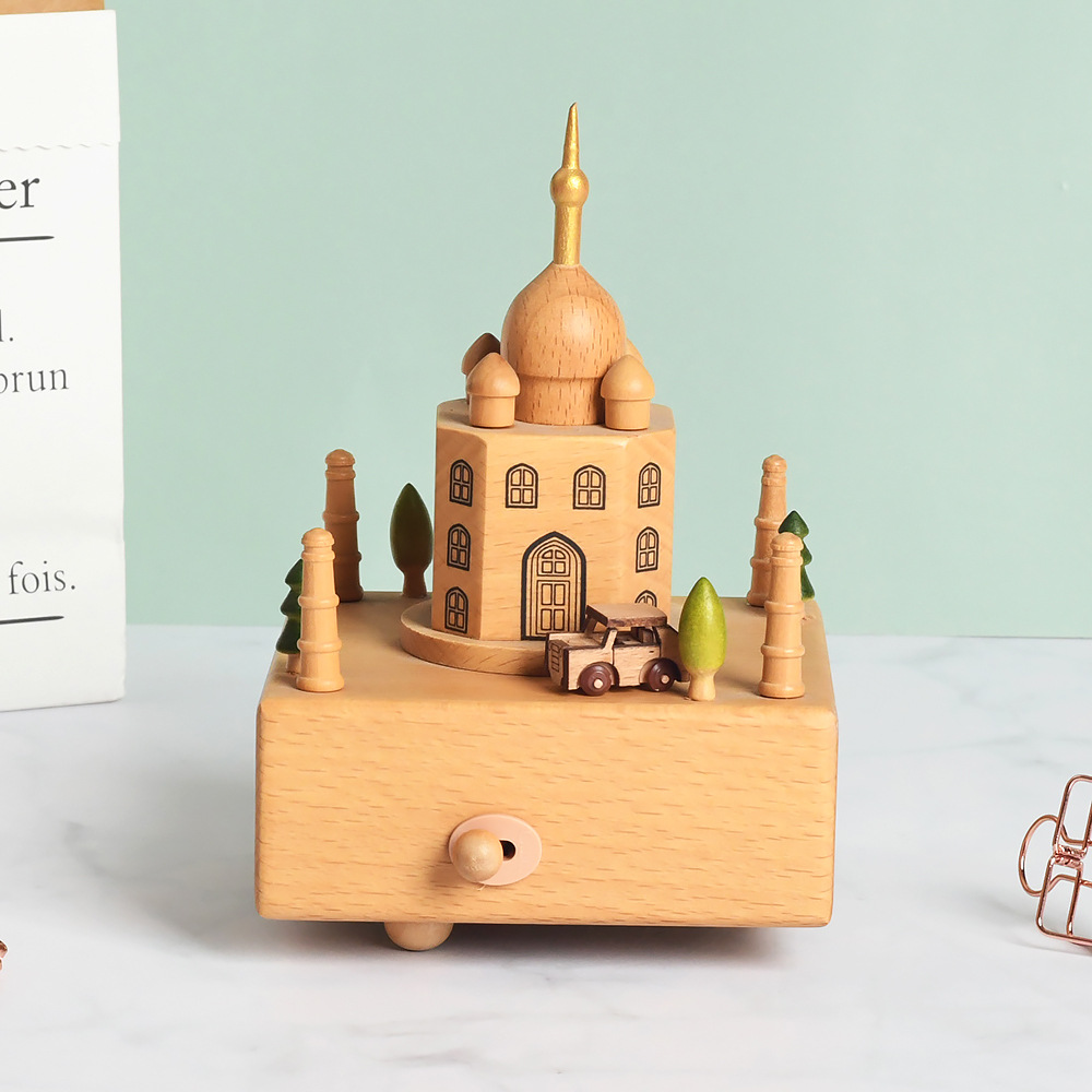 Amazon's in-stock Thai Taj Mahal music box gift, souvenir, music box, wooden handicraft with engraved LOGO details Picture
