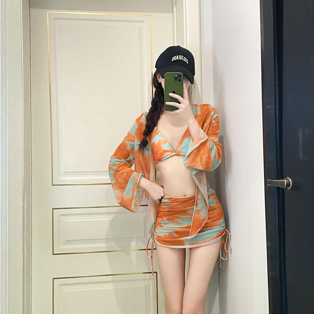 Bikini Women's Four-Piece Set Small Fresh Pure Desire Sexy Beach Vacation Tie-Dye Beach Bathing Bathing Suit details Picture