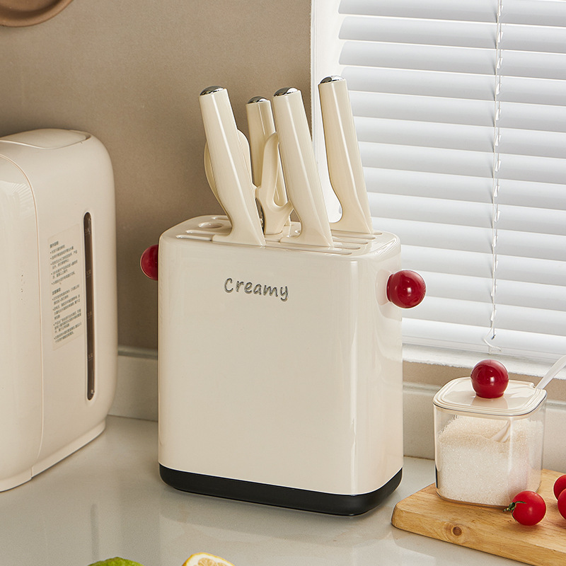 Cream-style kitchen knife rack, countertop, multi-functional new knife storage rack, large-capacity meat knife placement rack