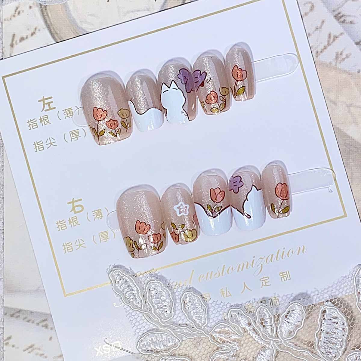 Handmade wearable short autumn and winter new collection, cat-eye style high-end whitening patch false nails Application Scenario
