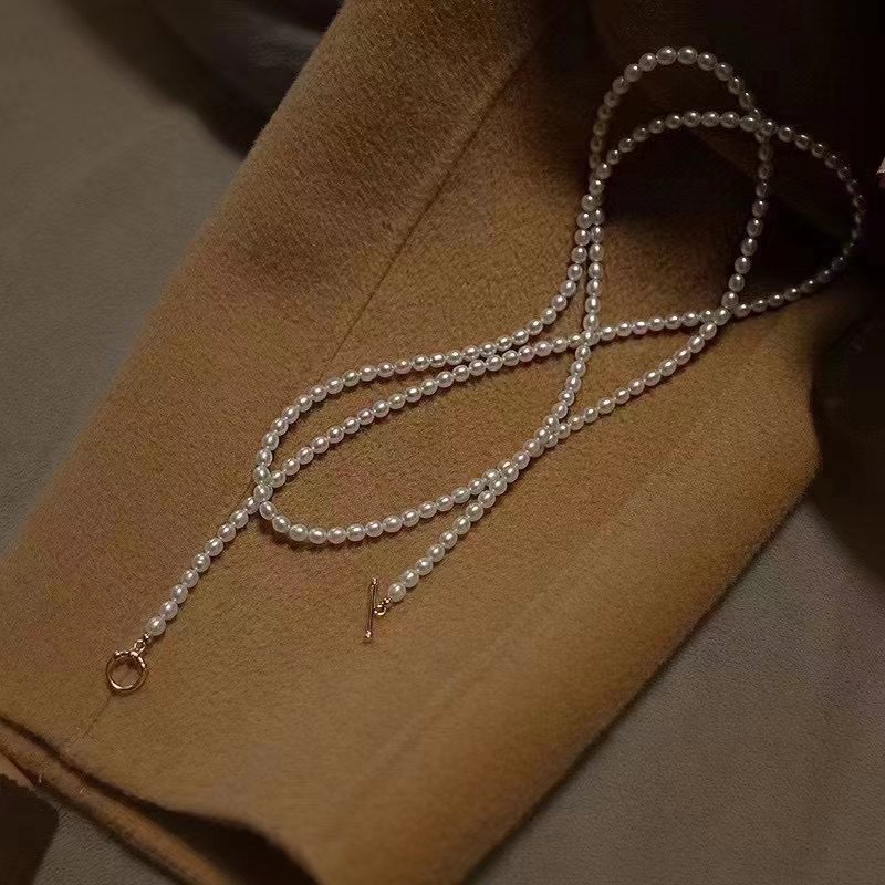 法式复古淡水珍珠项链女多种佩戴超长款颈链毛衣链女小众设计感