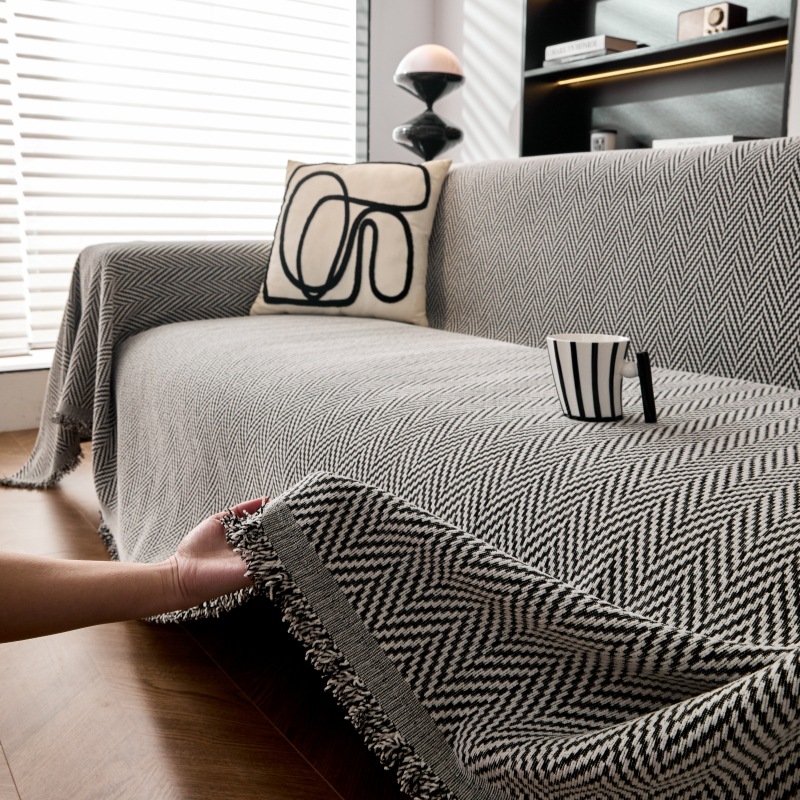 北欧纯色素色沙发巾简约现代轻奢沙发盖布一片式全包沙发套罩垫子