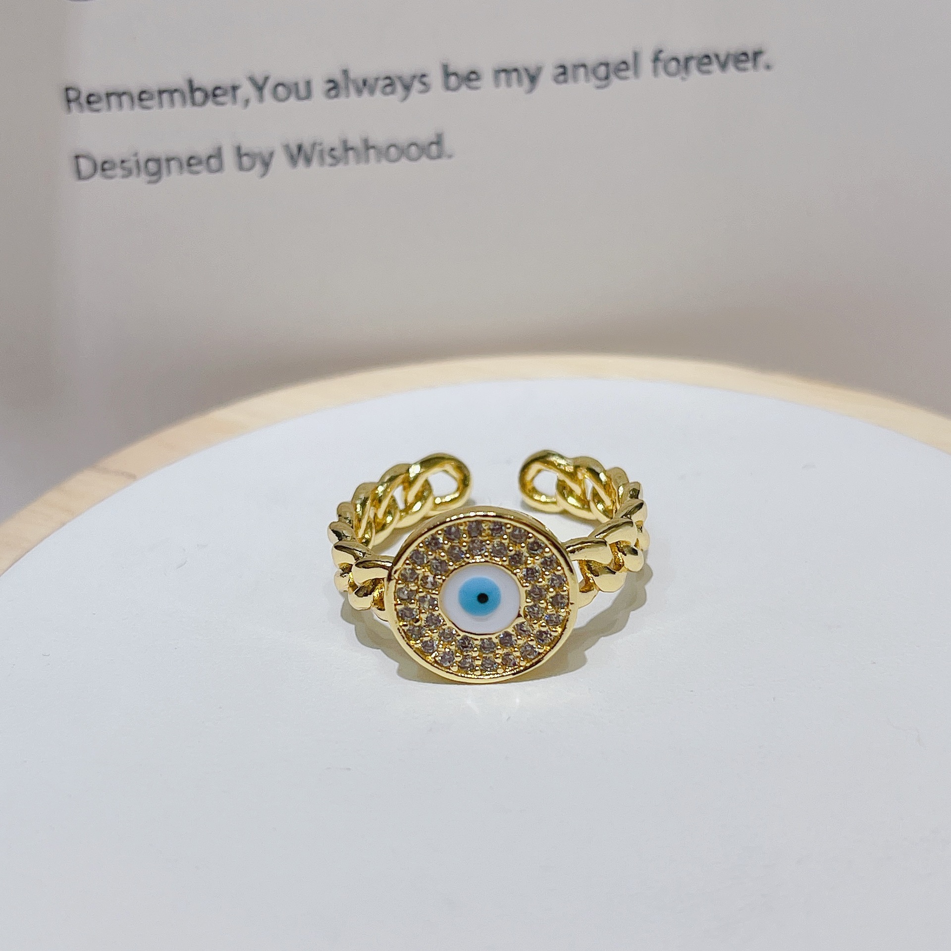 A new cross-border bestseller from Europe and America, the "Tuerqi Eye" micro-inlaid zirconium round oil-drip personalized, fashionable and versatile ring for women details Picture