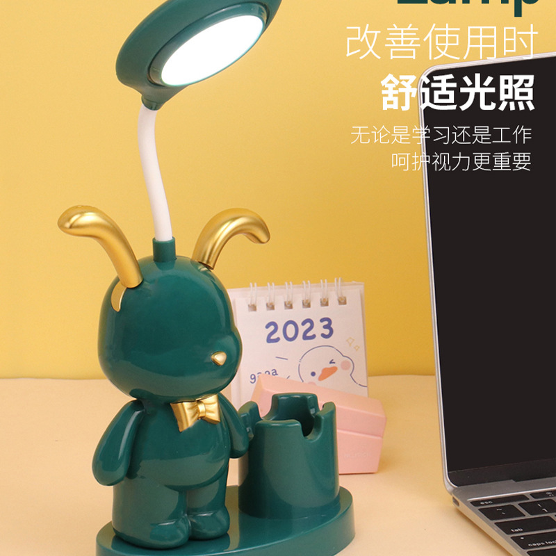 Small Cartoon Table Lamp With Pencil Holder And Pencil Sharpener Flexible Rechargeable Children's Room Eye Protection Reading And Learning Light Application Scenario