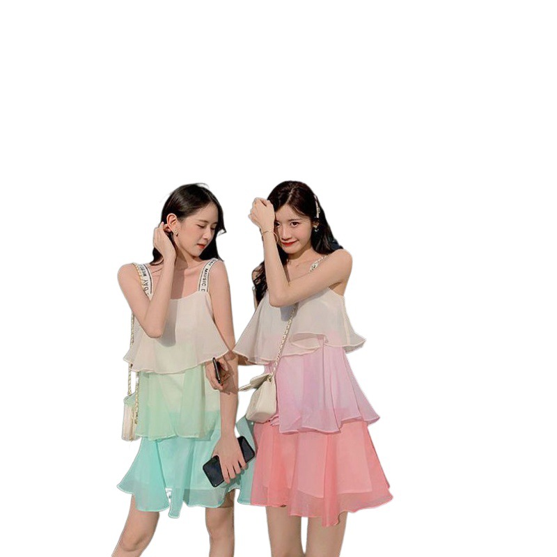 Summer's new stylish and versatile Korean women's halter dress, pink chiffon dress, sleeveless gradient dress Application Scenario