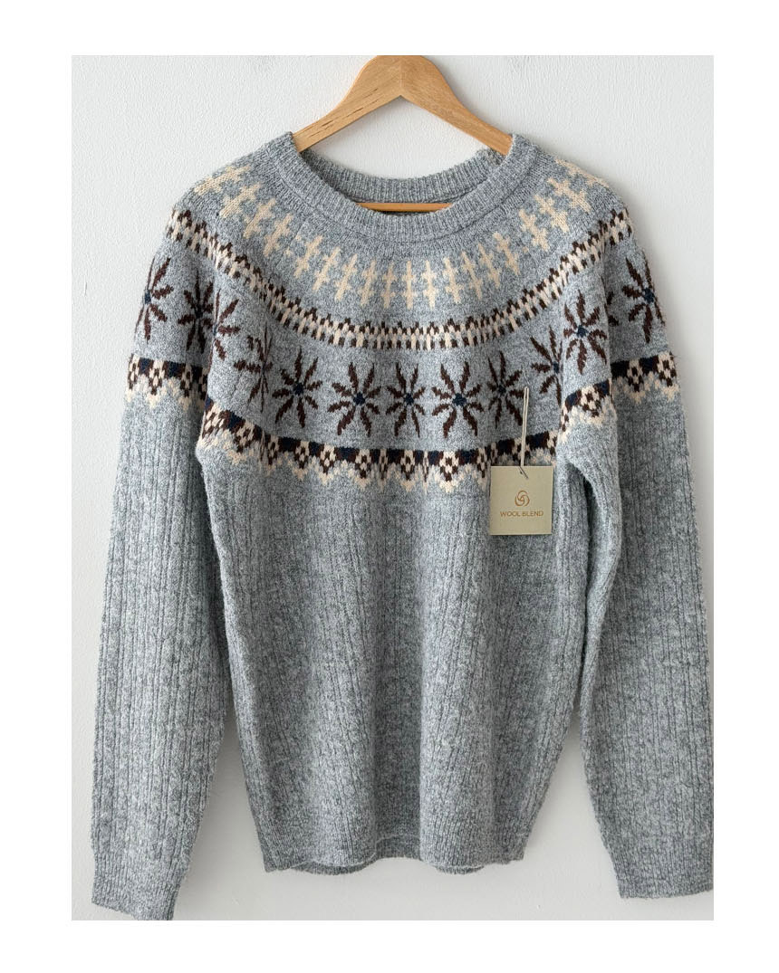 爆款费尔岛复古提花羊毛混纺毛衣女宽松休闲针织衫2025秋冬新款详情18