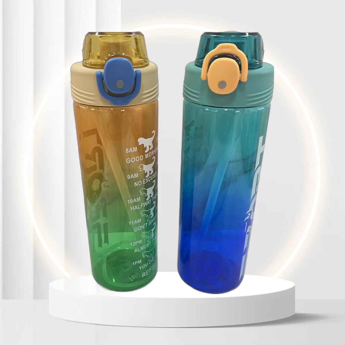 Wholesale double-drinking straw cups, cross-border new gradient sports water bottles, outdoor water cups, large-capacity space cups details Picture