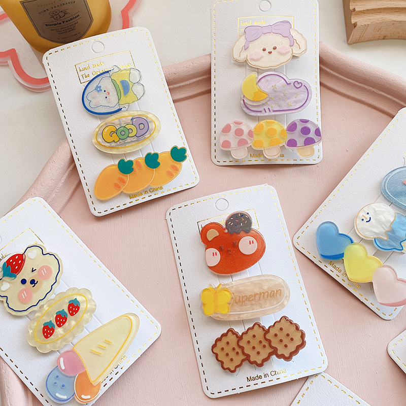 3 Korean-style cute acrylic animal side clips with a girlish heart, super cute and versatile children's hair clips details Picture