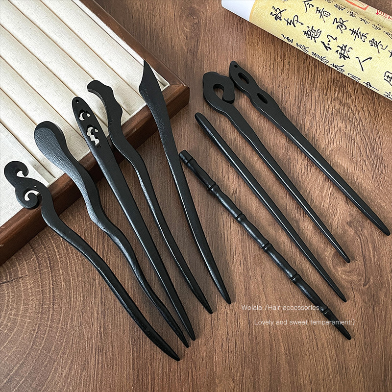 Ancient-style sandalwood hairpins for women, a simple and elegant updo, a modern and stylish new Chinese-style hairpin, Hanfu cheongsam headwear details Picture