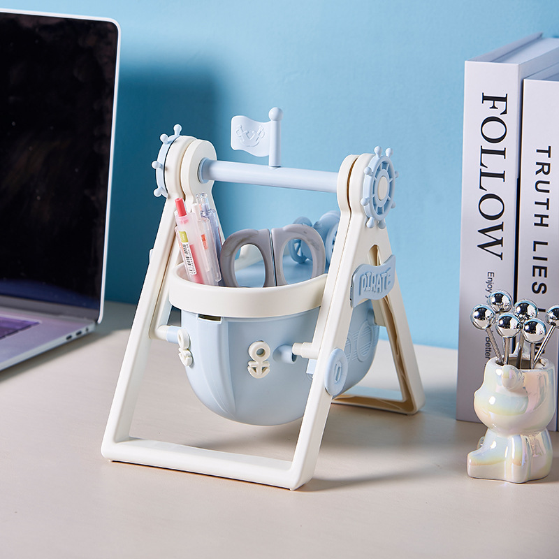 Creative Cute Pirate Ship Pen Holder Student Room Desktop Decoration Decoration Multi-Functional Storage Box Specification drawing