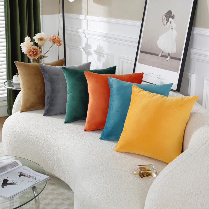 Modern Simple Velvet Solid Color Pillow Flanged Pillow Pillow Headboard Car Sofa Cushion Cover Plush Pillow Case details Picture