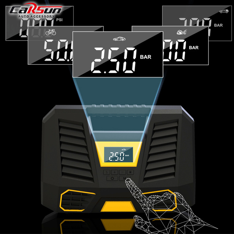 Portable car air pump, digital display tire air pump, lighting, wireless 12V car air pump Specification drawing