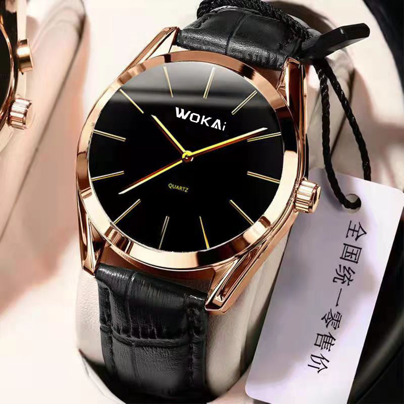 New cross-border foreign trade business watch men's leather strap wokai scale quartz watch factory wholesale Specification image
