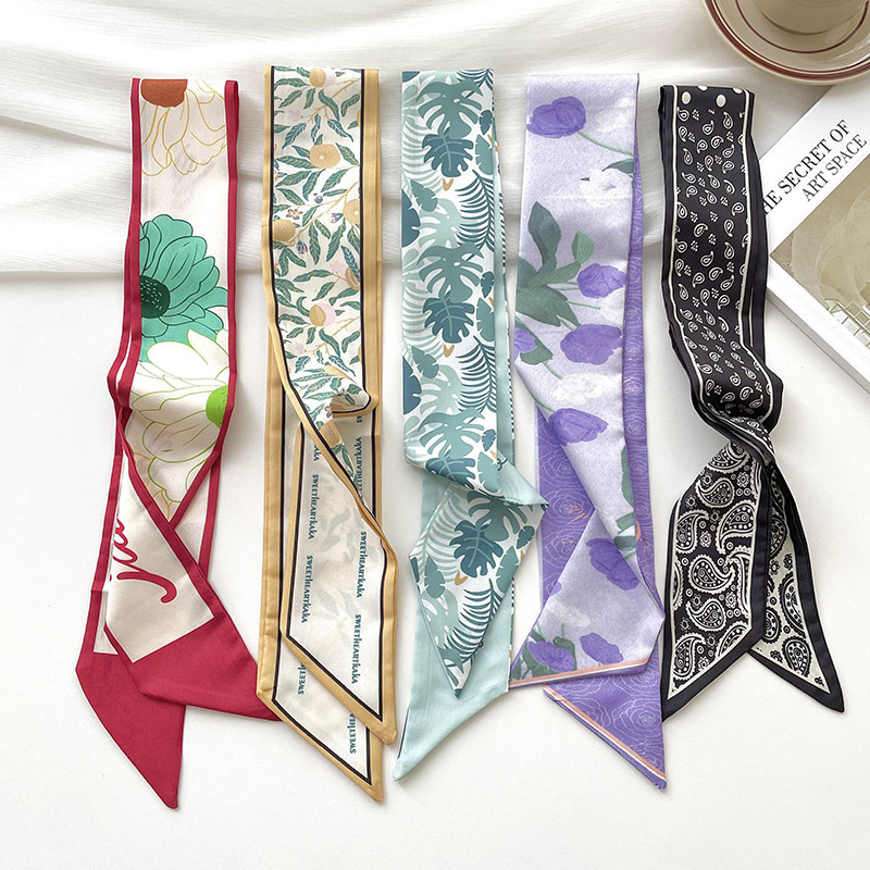 Thin And Narrow Long Small Silk Scarf Female Spring And Summer Multi-Functional Tie Hair Tie Bag Decorative Scarf Headband Streamer Headwear